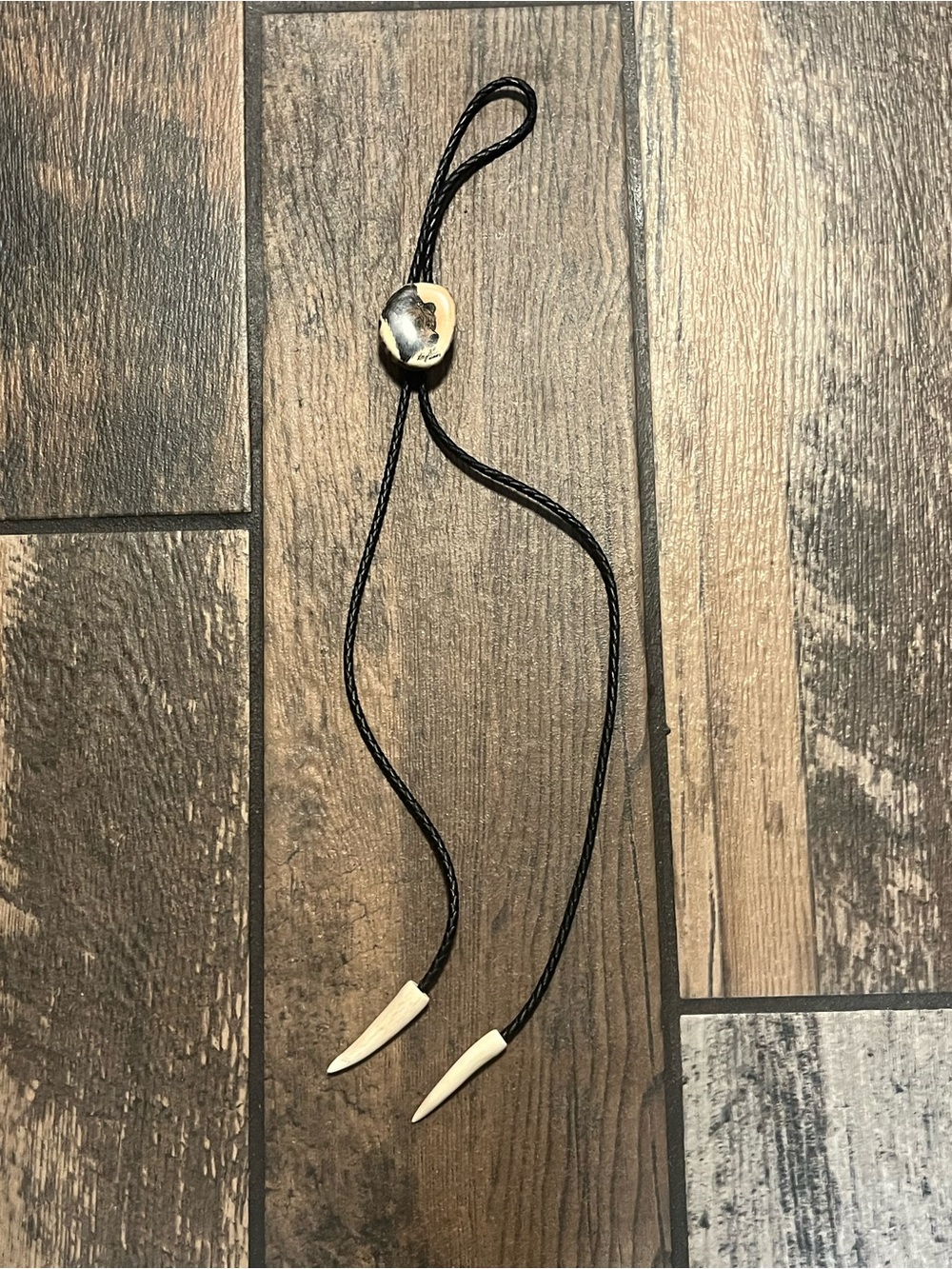 Black Cord Necklace with Ivory Horn Accents